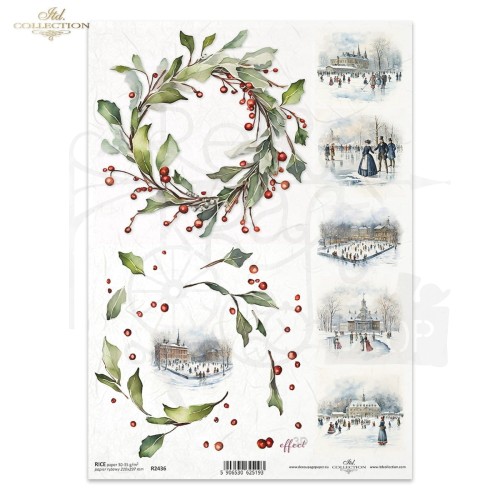 Papier ryżowy do decoupage A4 Zimowe wianki R2436 ITD Collection