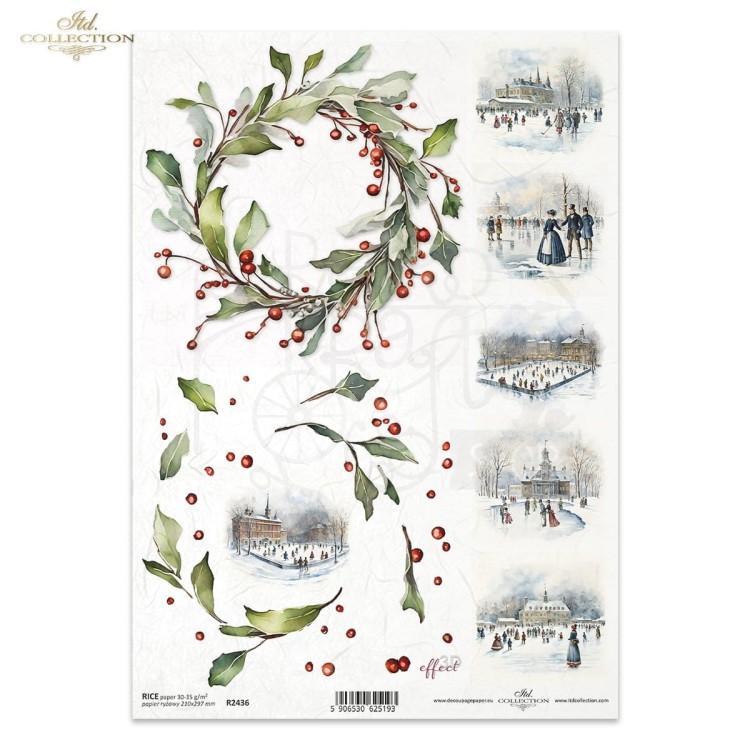 Papier ryżowy do decoupage A4 Zimowe wianki R2436 ITD Collection