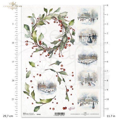 Papier ryżowy do decoupage A4 Zimowe wianki R2436 ITD Collection