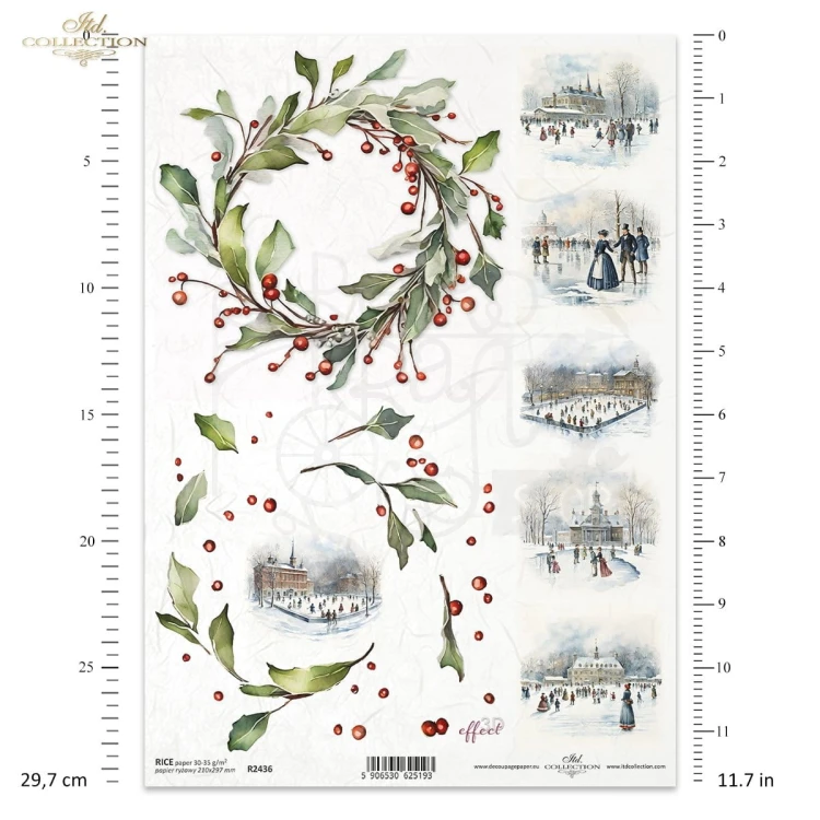 Papier ryżowy do decoupage A4 Zimowe wianki R2436 ITD Collection