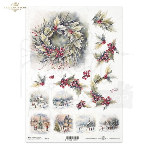 Papier ryżowy do decoupage A4 Zimowe wianki R2435 ITD Collection