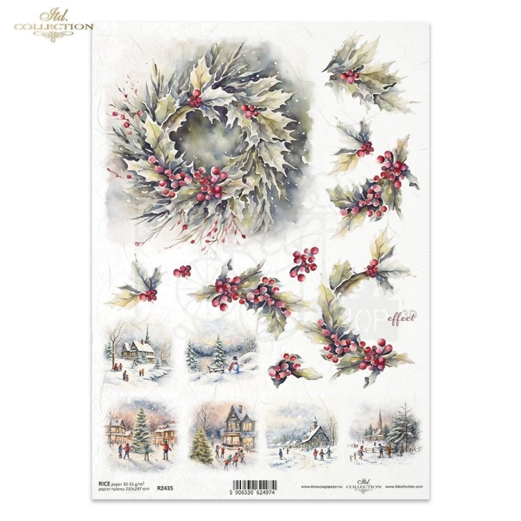 Papier ryżowy do decoupage A4 Zimowe wianki R2435 ITD Collection