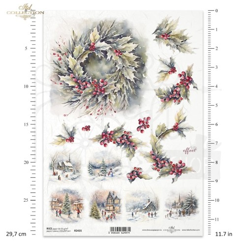 Papier ryżowy do decoupage A4 Zimowe wianki R2435 ITD Collection