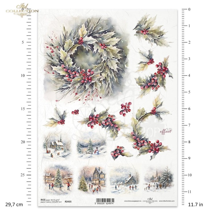 Papier ryżowy do decoupage A4 Zimowe wianki R2435 ITD Collection