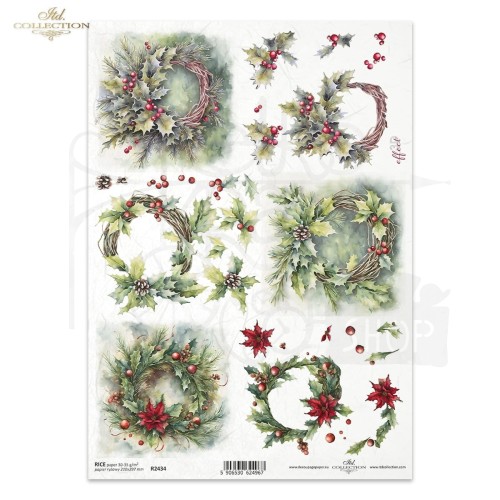 Papier ryżowy do decoupage A4 Zimowe wianki R2434 ITD Collection