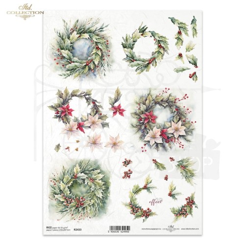 Papier ryżowy do decoupage A4 Zimowe wianki R2433 ITD Collection