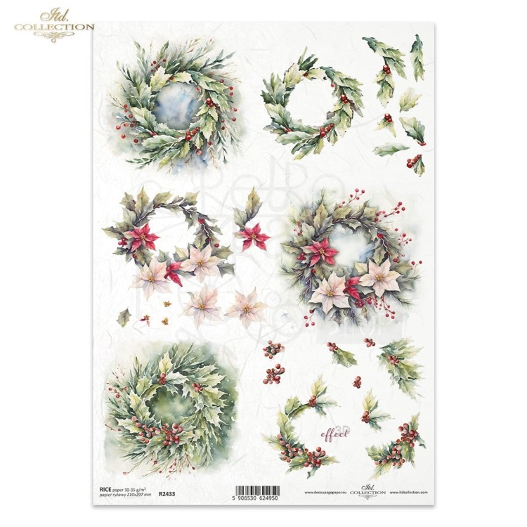 Papier ryżowy do decoupage A4 Zimowe wianki R2433 ITD Collection