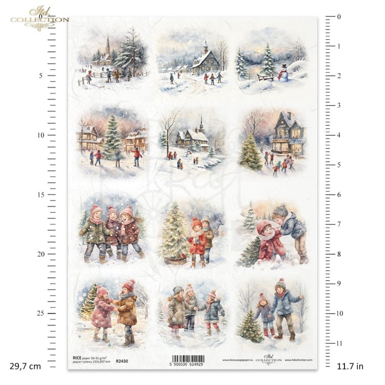 Papier ryżowy do decoupage A4 Zimowe widoczki zimowe zabawy dzieci R2430 ITD Collection