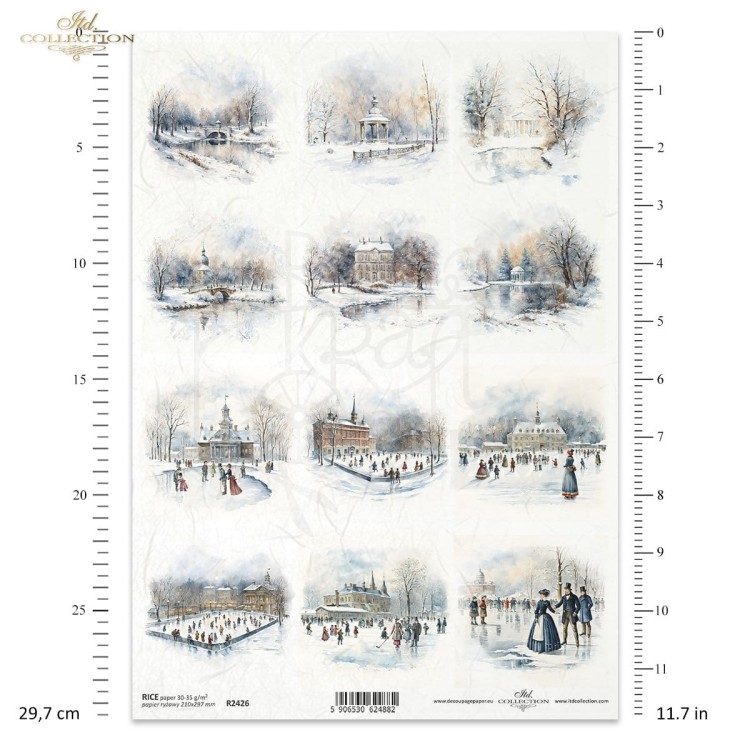 Papier ryżowy do decoupage A4 Zimowe widoczki park lodowisko R2426 ITD Collection