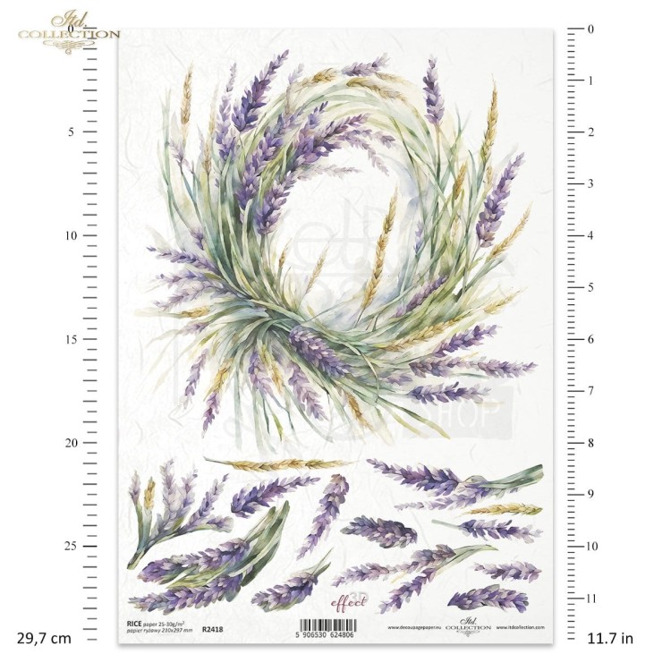 Papier ryżowy do decoupage A4 Lawenda letnie kwiaty bukiet kwiatów wieńce R2418 ITD Collection