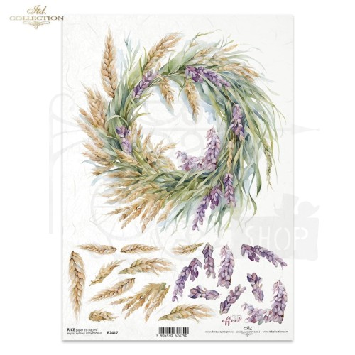 Papier ryżowy do decoupage A4 Letnie kwiaty bukiet wieńce R2417 ITD Collection