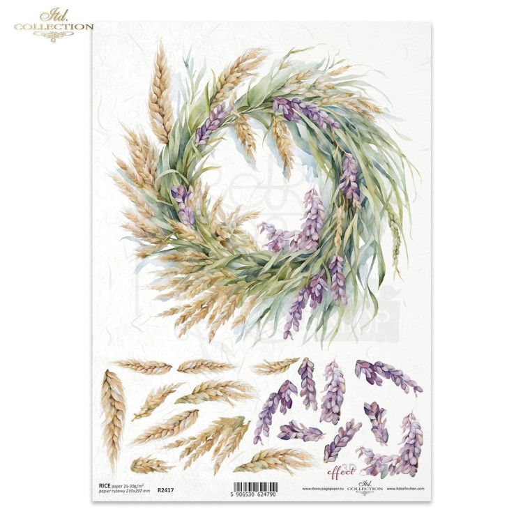 Papier ryżowy do decoupage A4 Letnie kwiaty bukiet wieńce R2417 ITD Collection