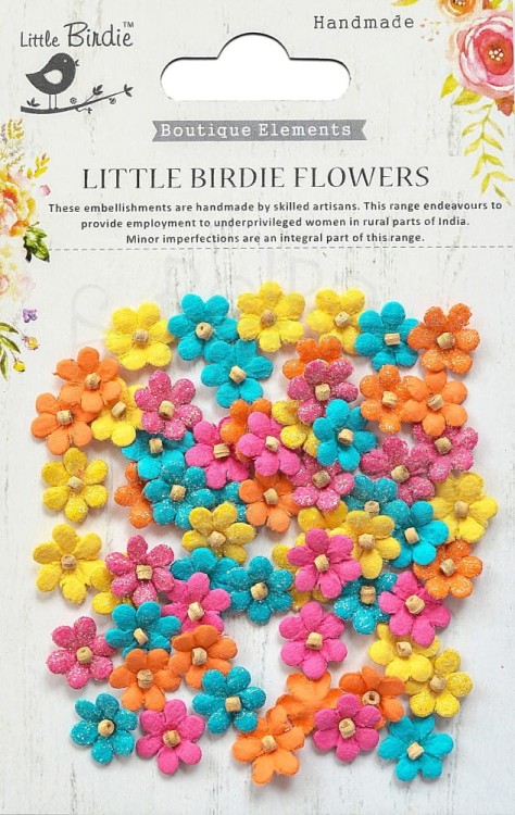 Kwiaty kwiatki papierowe Beaded Micro Petals Vivid Palette 60szt CR69387 Little Birdie