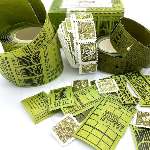 Ozdoby papierowe na rolce Vintage Bits Ticket Essentials Sage 3 rolki VB-37438 49 And Market