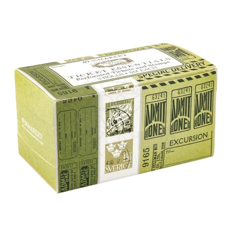 Ozdoby papierowe na rolce Vintage Bits Ticket Essentials Sage 3 rolki VB-37438 49 And Market