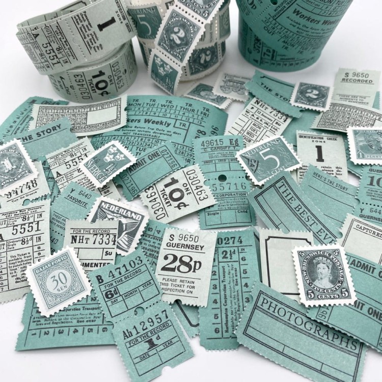 Ozdoby papierowe na rolce Ticket Essentials Color Swatch Eucalyptus 3 rolki CSE-39890 49 And Market