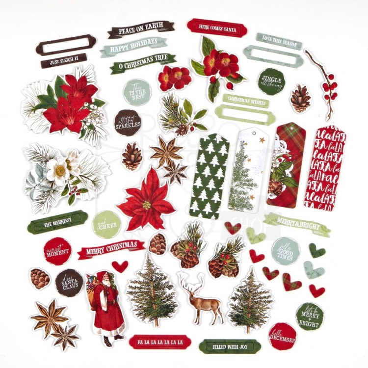 Ozdoby tekturowe Die-cuts Evergreen Season Chipboard Set 60szt ES-28546 49 And Market