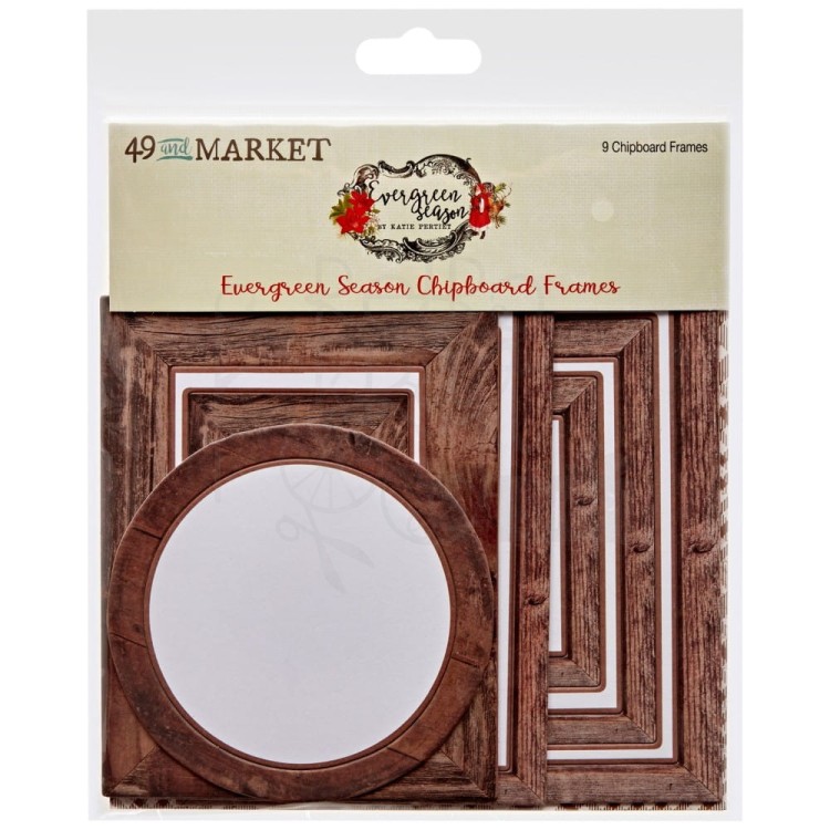 Ozdoby tekturowe ramki Evergreen Season Chipboard Frames 9szt ES-28560 49 And Market