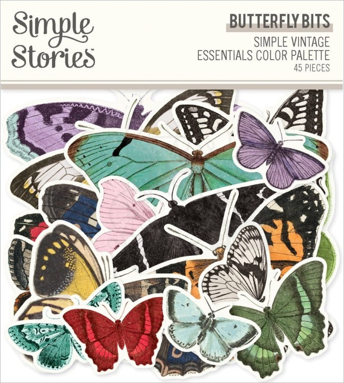 Ozdoby papierowe Die-cuts Simple Vintage Essentials Bits &amp; Pieces Butterfly motyle 45szt 22231 Simple Stories
