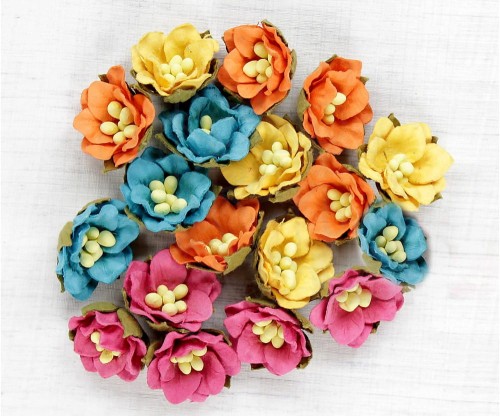 Kwiaty kwiatki papierowe Butter Cup Paper Flowers Vivid Palette 18szt CR69363 Little Birdie