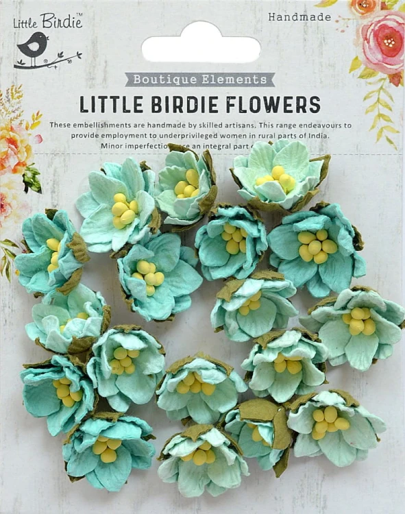 Kwiaty kwiatki papierowe Butter Cup Paper Flowers Arctic Ice 18szt CR69355 Little Birdie