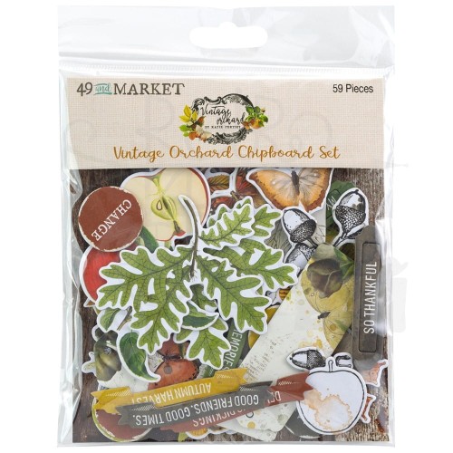 Ozdoby tekturowe Die-cuts Vintage Orchard Chipboard Set 59szt VO-28928 49 And Market