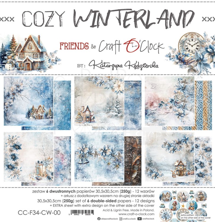 Zestaw papierów do scrapbookingu 30x30 Cozy Winterland CC-F34-CW-13-00 Craft O'Clock