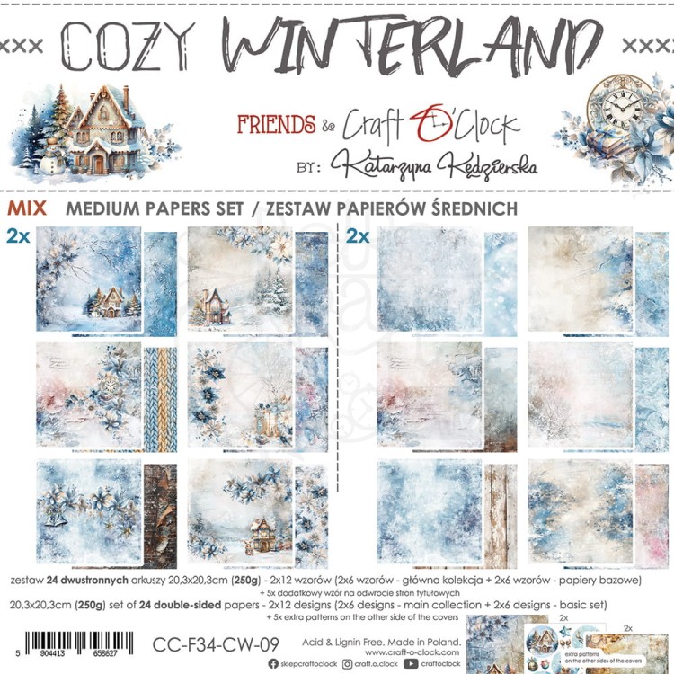 Zestaw papierów do scrapbookingu 20x20 Cozy Winterland Mix CC-F34-CW-13-09 Craft O'Clock