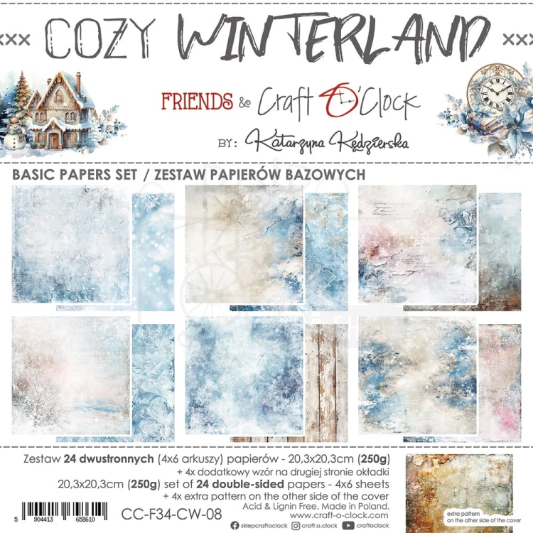 Zestaw papierów do scrapbookingu 20x20 Cozy Winterland Mix CC-F34-CW-13-09 Craft O'Clock