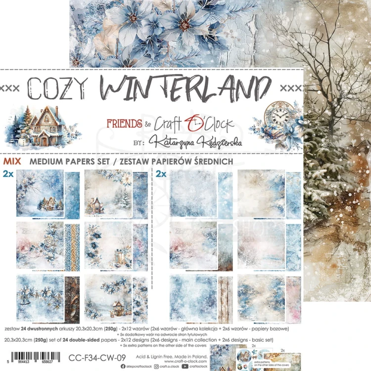Zestaw papierów do scrapbookingu 20x20 Cozy Winterland Mix CC-F34-CW-13-09 Craft O'Clock