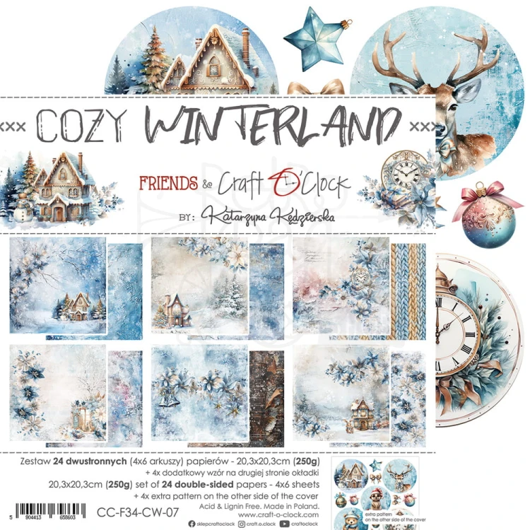 Zestaw papierów do scrapbookingu 20x20 Cozy Winterland Mix CC-F34-CW-13-09 Craft O'Clock