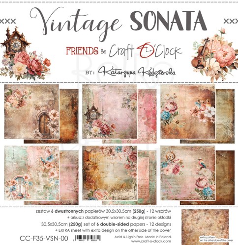Zestaw papierów do scrapbookingu 30x30 Vintage Sonata CC-F35-VSN-00 Craft O'Clock