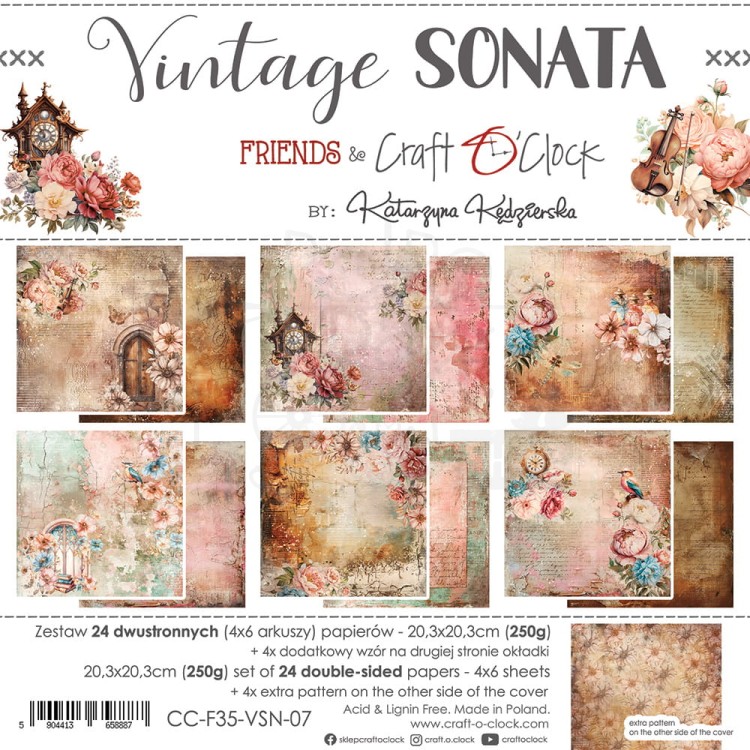 Zestaw papierów do scrapbookingu 20x20 Vintage Sonata CC-F35-VSN-07 Craft O'Clock
