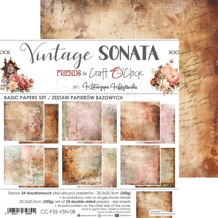 Zestaw papierów do scrapbookingu 20x20 Vintage Sonata Basic CC-F35-VSN-08 Craft O'Clock