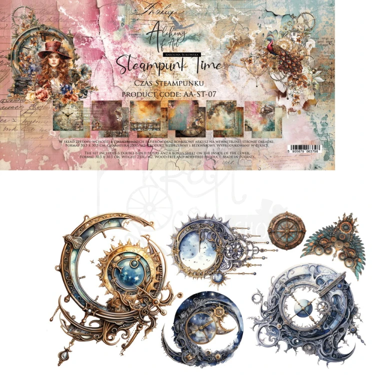 Zestaw papierów do scrapbookingu 30x30 Steampunk Time AA-ST-07 Alchemy of Art