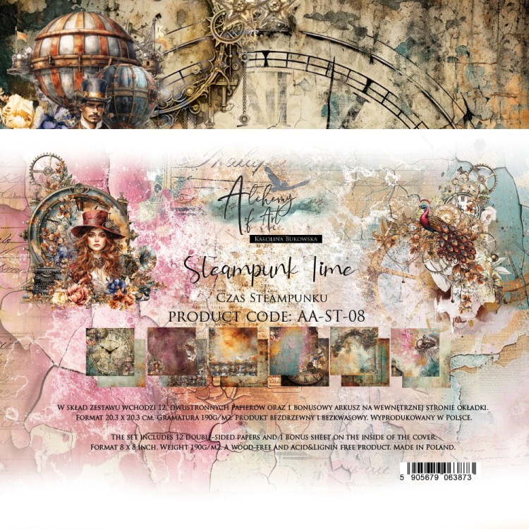 Zestaw papierów do scrapbookingu 20x20 Steampunk Time AA-ST-08 Alchemy of Art