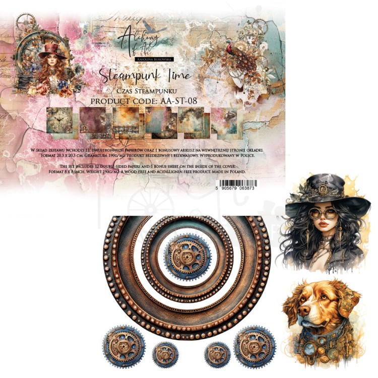 Zestaw papierów do scrapbookingu 20x20 Steampunk Time AA-ST-08 Alchemy of Art