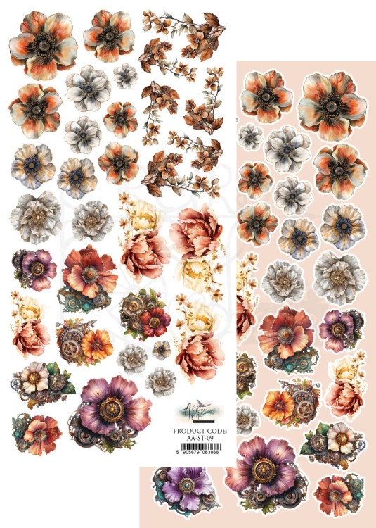 Papier 15x30 dodatki do samodzielnego wycięcia Steampunk Time Kwiaty AA-ST-09 Alchemy of Art