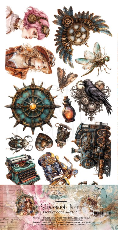 Zestaw papierów 15x30 dodatki do samodzielnego wycięcia Steampunk Time AA-ST-10 Alchemy of Art
