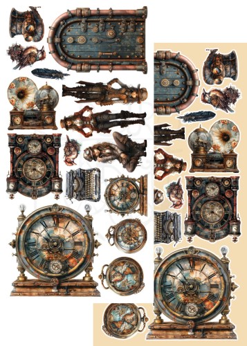 Zestaw papierów 15x30 dodatki do samodzielnego wycięcia Steampunk Time AA-ST-10 Alchemy of Art