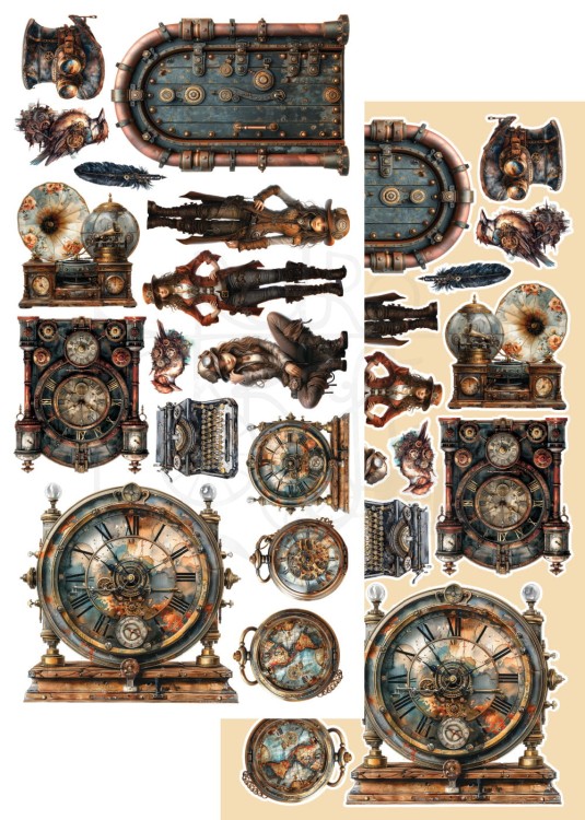 Zestaw papierów 15x30 dodatki do samodzielnego wycięcia Steampunk Time AA-ST-10 Alchemy of Art