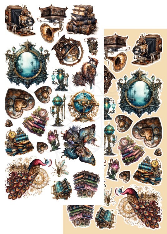 Zestaw papierów 15x30 dodatki do samodzielnego wycięcia Steampunk Time AA-ST-10 Alchemy of Art