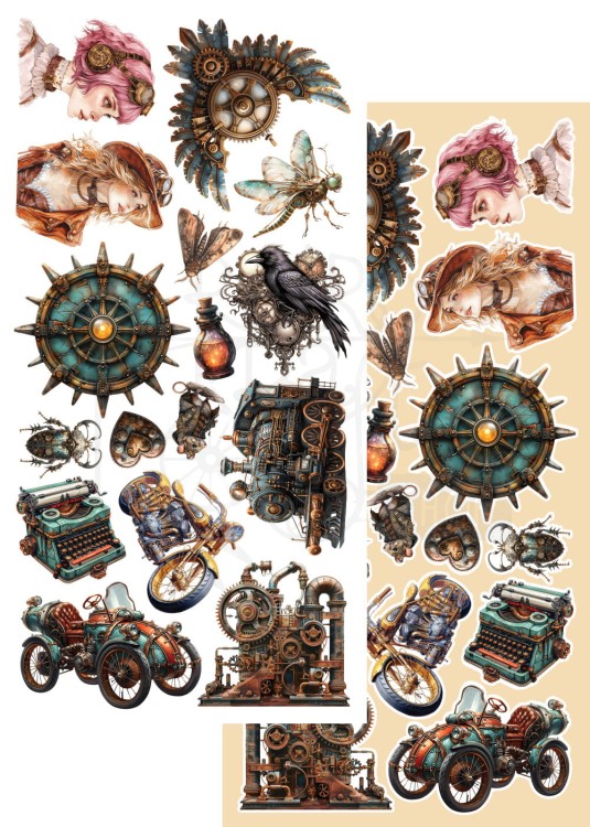 Zestaw papierów 15x30 dodatki do samodzielnego wycięcia Steampunk Time AA-ST-10 Alchemy of Art