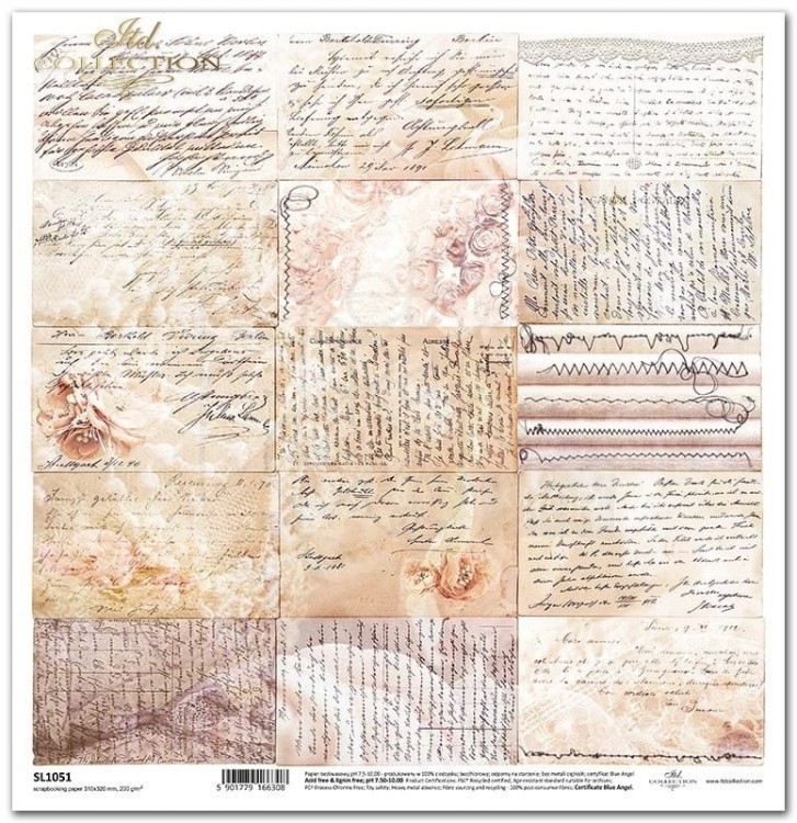 Papier do scrapbookingu 30x30 Ulotne Chwile - stare pismo SL1051 ITD Collection