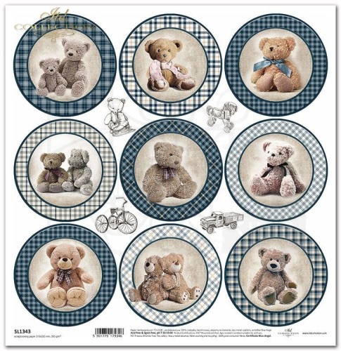 Papier do scrapbookingu 30x30 Niebieska kratka i zabawki SL1343 ITD Collection