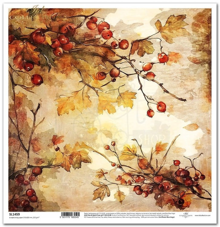Papier do scrapbookingu 30x30 Jesienne rośliny głóg SL1459 ITD Collection
