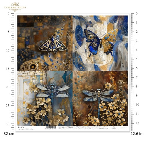 Papier do scrapbookingu 30x30 Inspired by Klimt - ważki motyle SL1573 ITD Collection