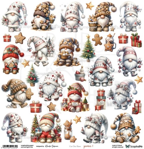 Papier 30x30 elementy do wycięcia Gnomes 1 ScrapAndMe
