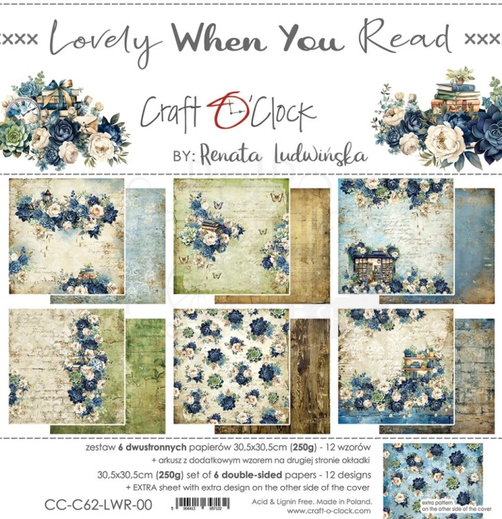 Zestaw papierów do scrapbookingu 20x20 Lovely When You Read CC-C62-LWR-07 Craft O’Clock