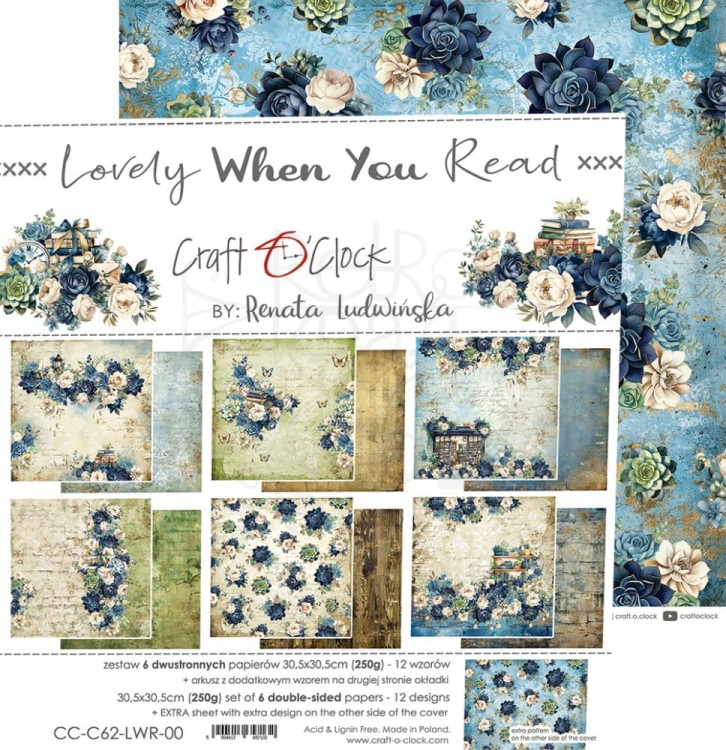 Zestaw papierów do scrapbookingu 20x20 Lovely When You Read CC-C62-LWR-07 Craft O’Clock